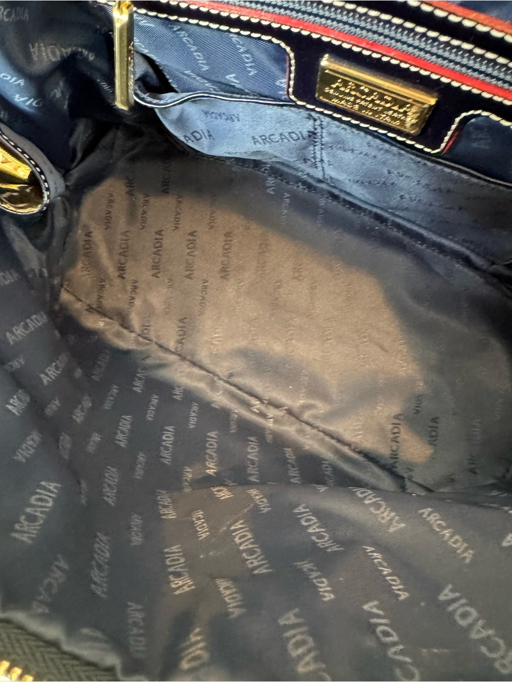 Arcadia Navy Patent Dome Satchel with Gold Hardware - Picture 7 of 13